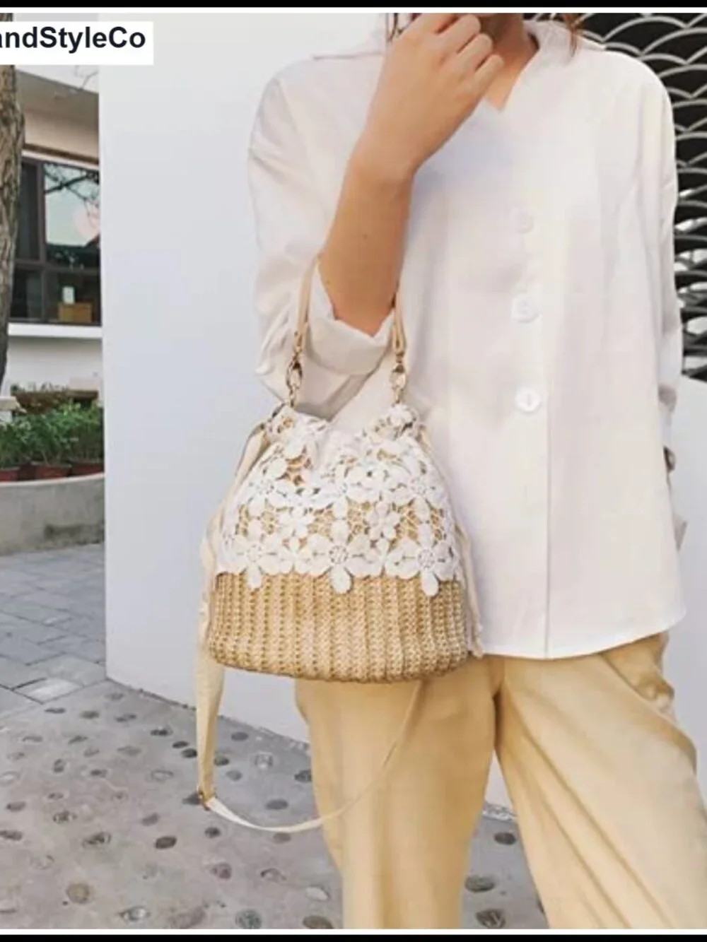Bamboo Handbag Woven Straw Shoulder Crossbody Sling Bag for Women Beach